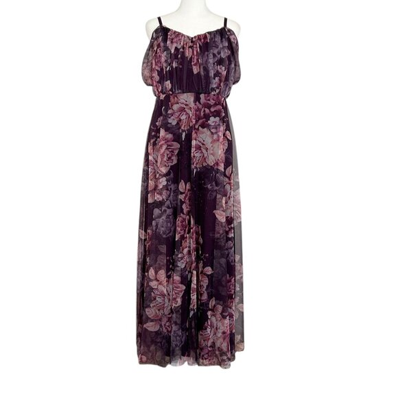 Candalite Spaghetti Strap Floral Sheer Sparkly Fairy Whimisgoth Maxi Dress (PL) - Picture 16 of 16